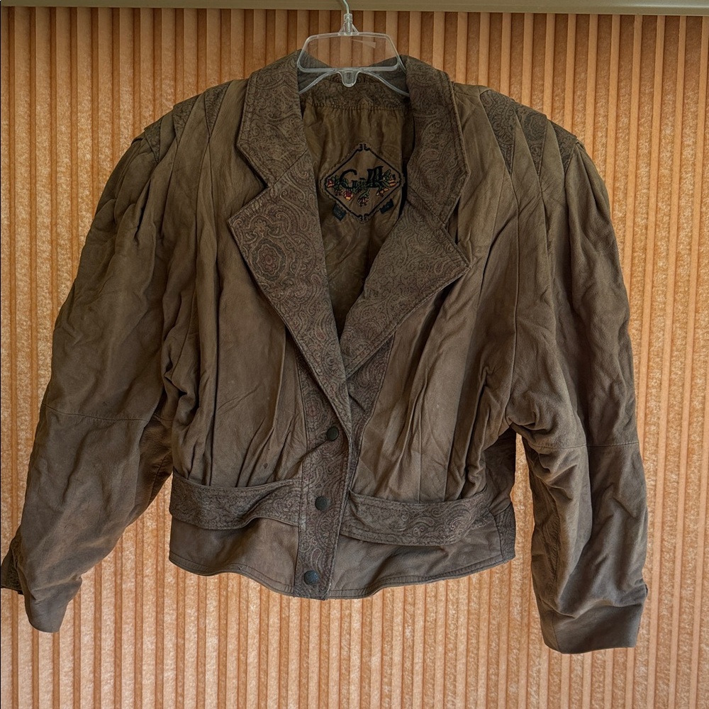 G-III Vintage Brown Embroidered Women's Leather Jacket